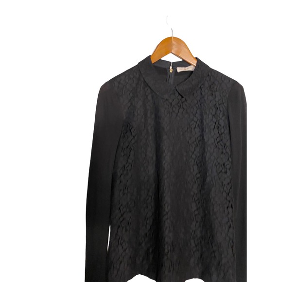 TORY BURCH Black Gabriella Lace Blouse Long Sleeve zip back Size Small - Picture 3 of 9